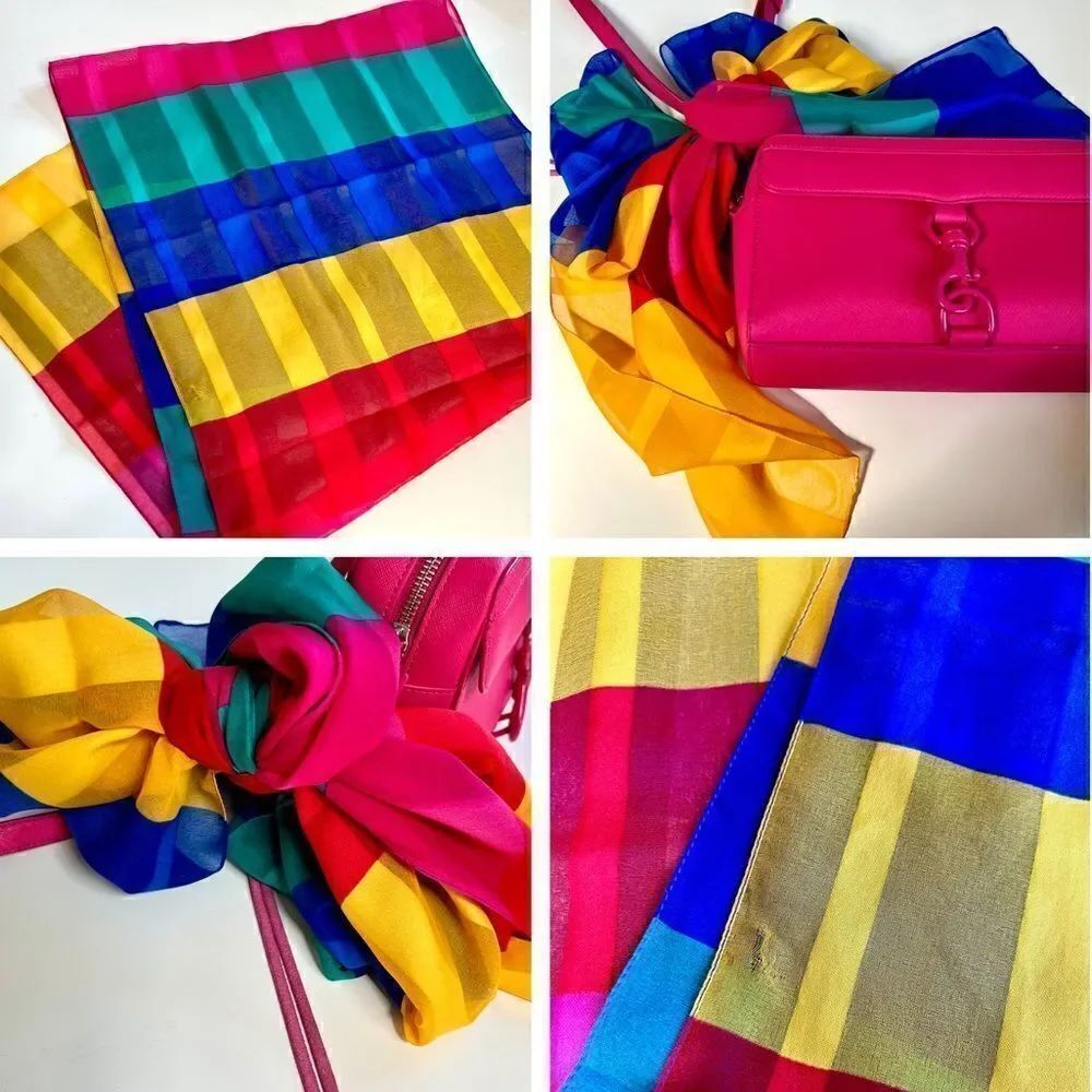 Vibrant Bold Vintage Rainbow 80s / 90s Chunky Geometric Color Block Scarf